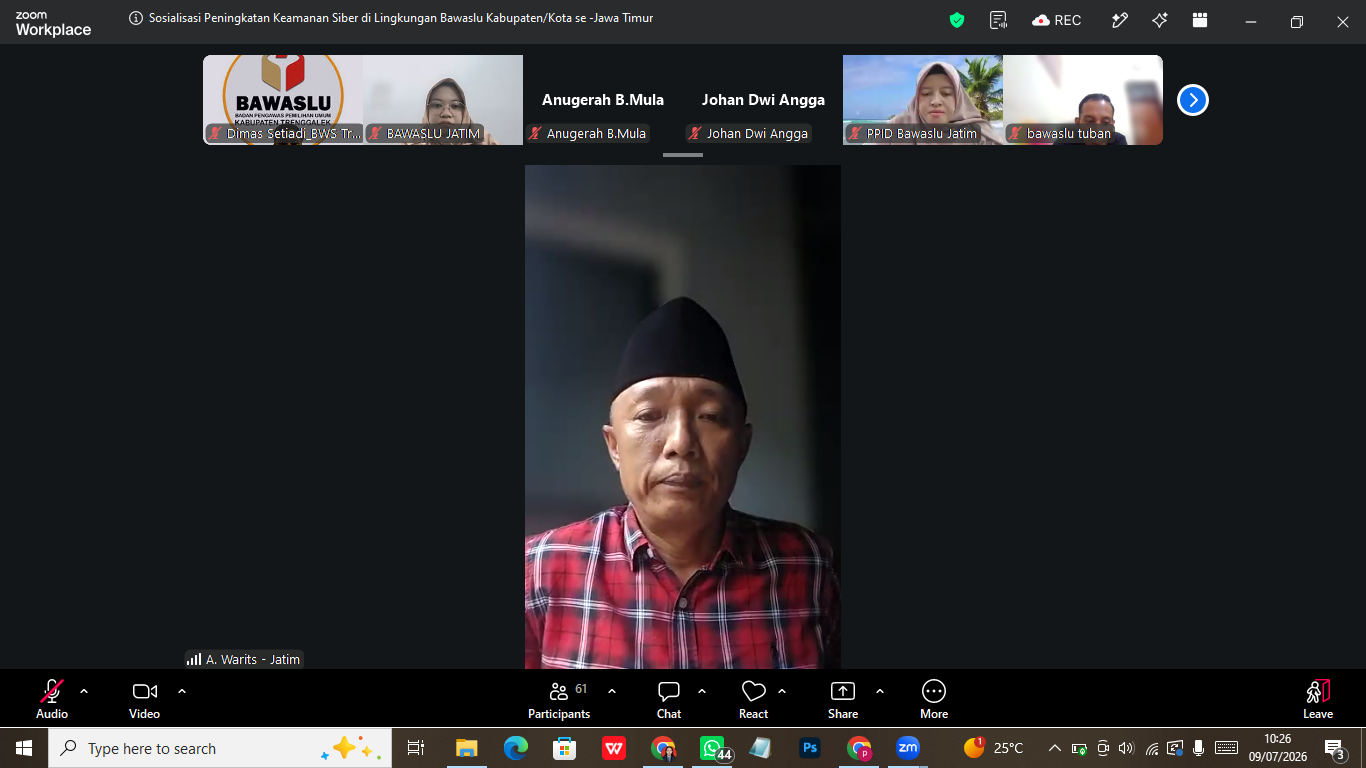 Sosialisasi Peningkatan Keamanan Siber di Lingkungan Bawaslu Provinsi Jawa Timur dan Bawaslu Kabupaten/Kota se-Jawa Timur